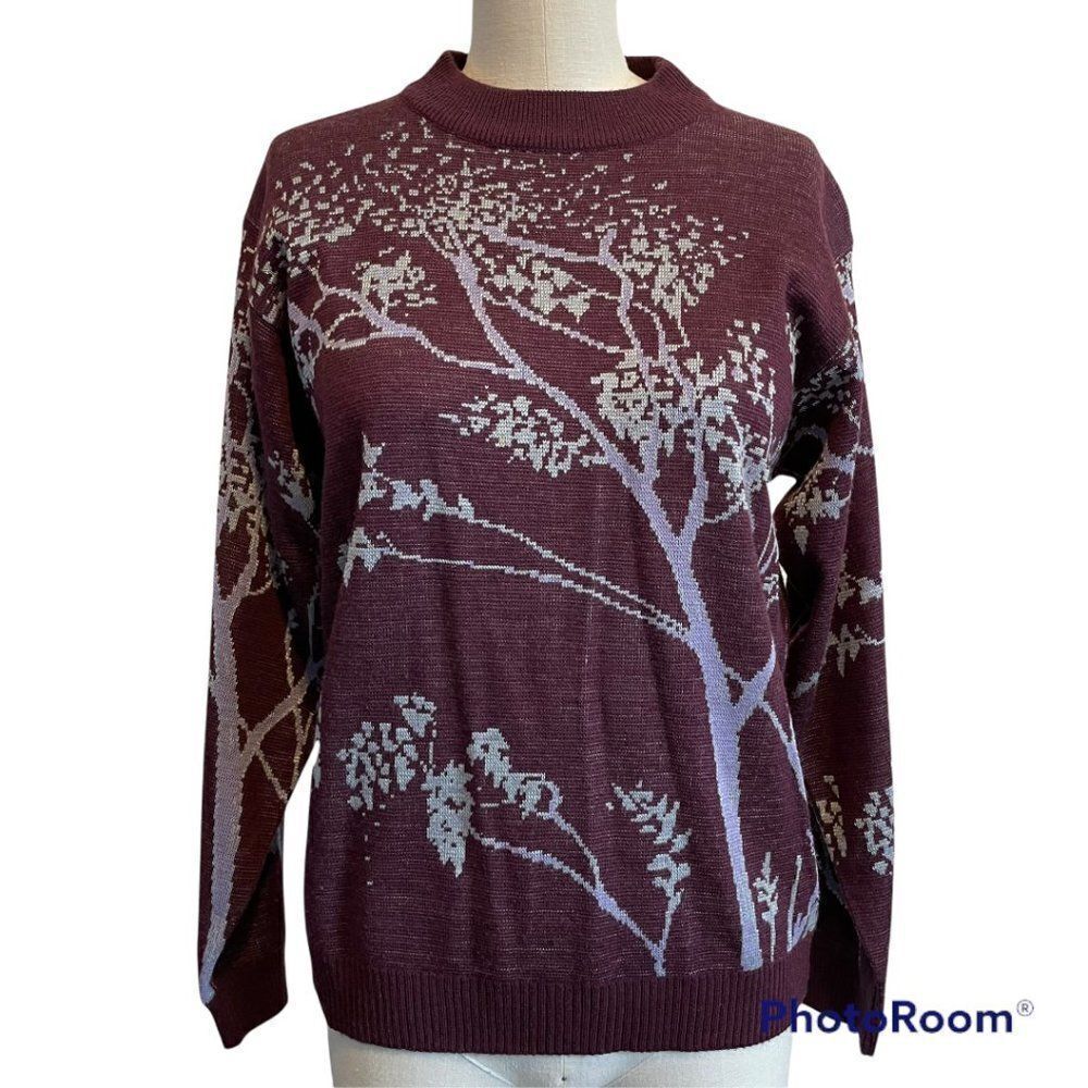 WHIMSICAL Trees Sweater Mulberry Silver Large
